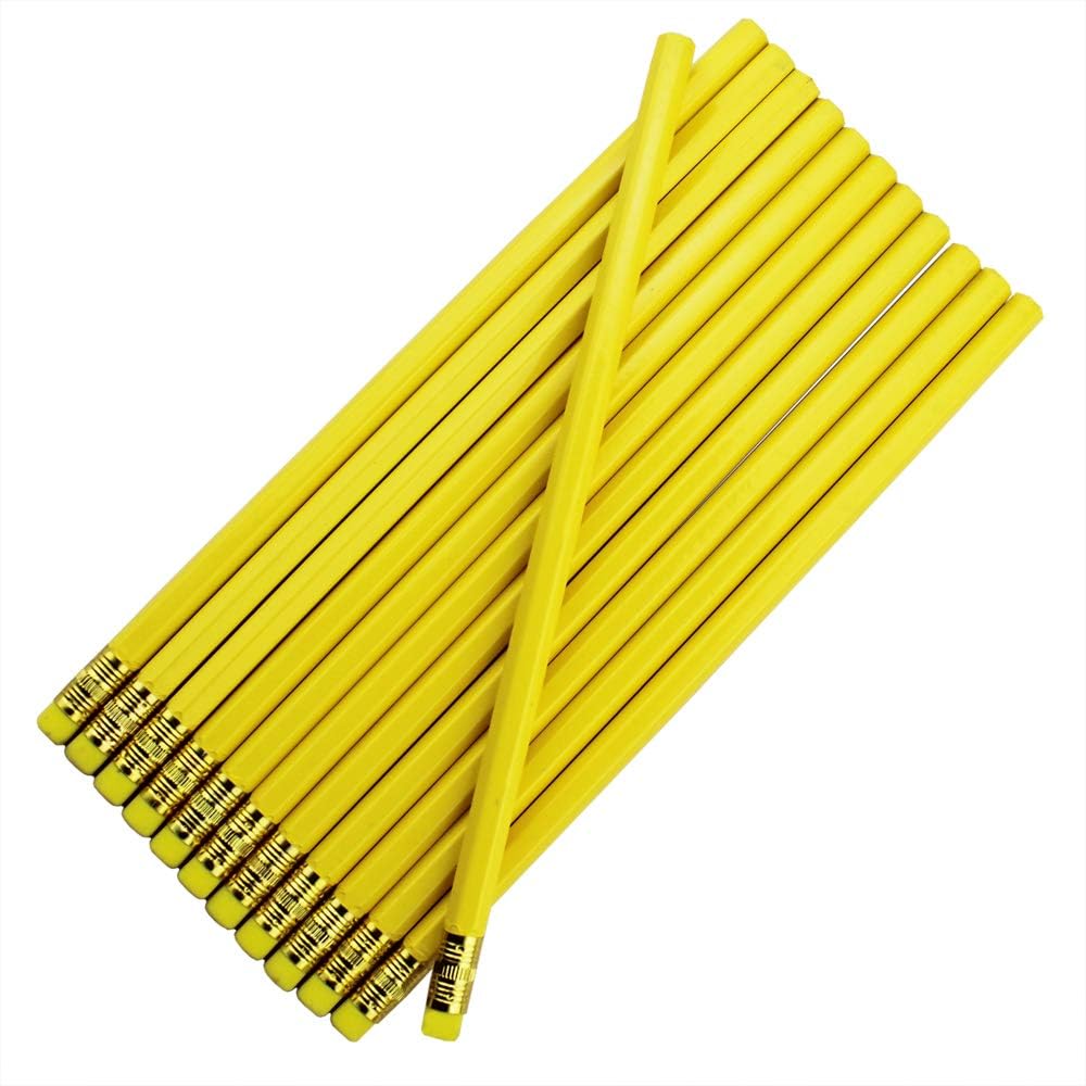 ezpencils Blank Pencils Bulk – Hexagon Pencils – Light Yellow Barrel and Eraser – Package of 10 - Non-Personalized - 2HB Black Lead - School - Office - Blanks - Non-smear eraser