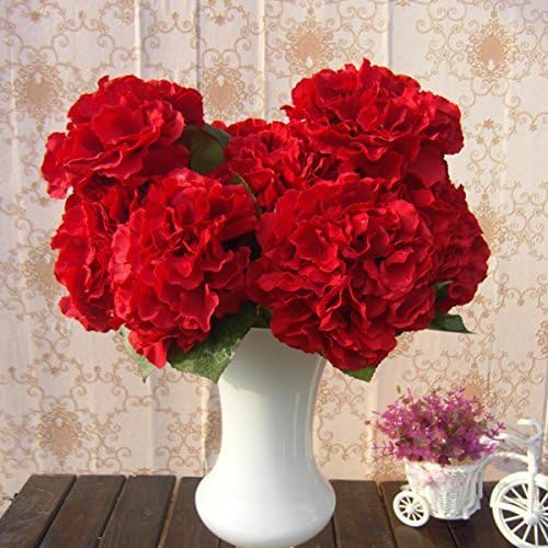 Fendii 5-Heads Artificial Hydrangea Silk Flower Bouquet Wedding Decor Red