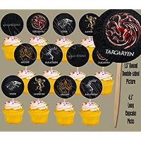Party Over Here Game of Thrones Houses Double-Sided Images Cupcake Picks Cake Topper -12
