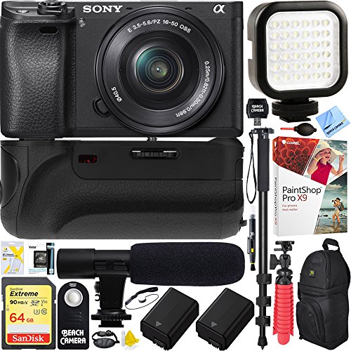 Sony-a6300-4K-Mirrorless-Camera-with-16-50mm-Power-Zoom-Lens-ILCE-6300L-64GB-Battery-Grip-Shotgun-Mic-Pro-Video-Bundle