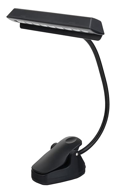 Showlite LED-Notenpultleuchte mit 9-LEDs in Reihe (Batterie-, Netz- oder USB-Betrieb, Klemmlampe, Standleuchte, Schwanenhals 