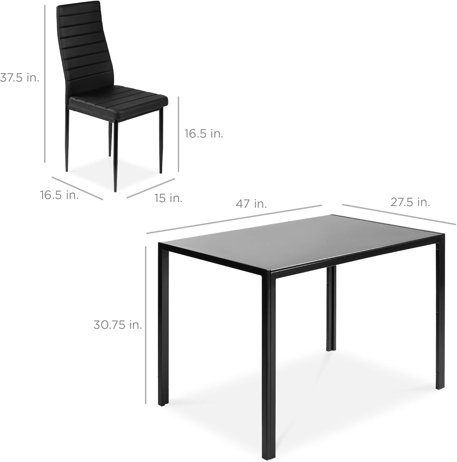 Best Choice Products 5-Piece Kitchen Dining Table Set for Dining Room, Kitchen, Dinette, Compact Space w/Glass Tabletop, 4 Faux Leather Metal Frame Chairs - Black - Table & Chair Sets
