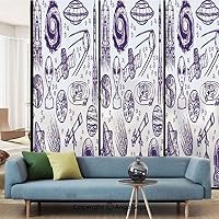 AngelSept No Glue Static Cling Glass Sticker,Minimalist Space Graphic Satellite Orbit Radar Saturn Telescope Space,W15.7xL63in,for Home Office,Purple White