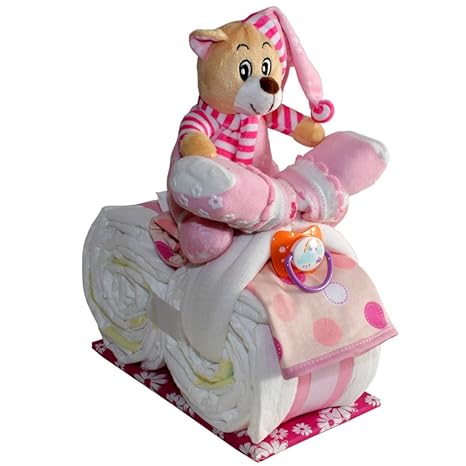 Kleines Windelmotorrad'Sophia' für Mädchen Geschenk zur Geburt Taufe Windeltorte (Rosa)