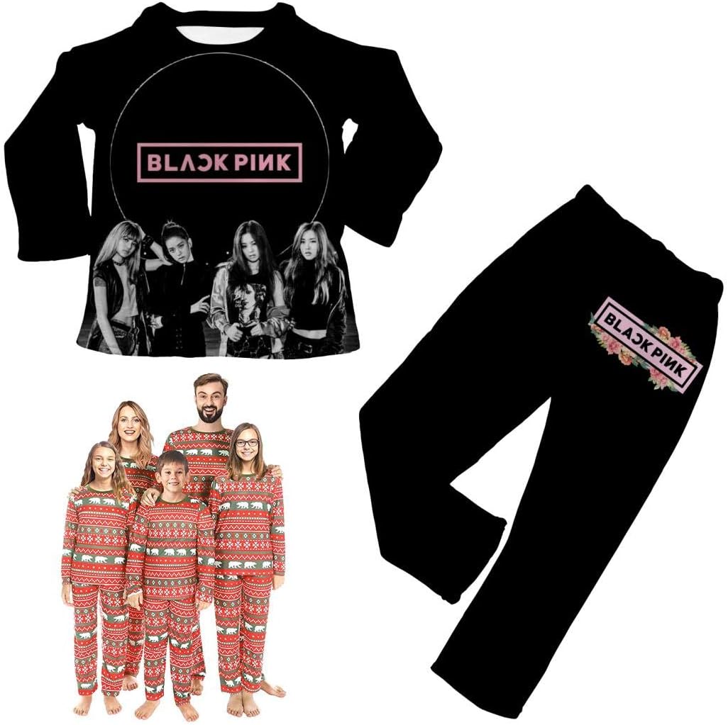 Parent Child Pajamas Loungewear Black-Pink Family Matching Pajamas Set,Fall Winter Clothes Sleepwear