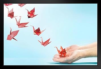 Amazoncom Red Origami Cranes Flying Away From Hands Photo