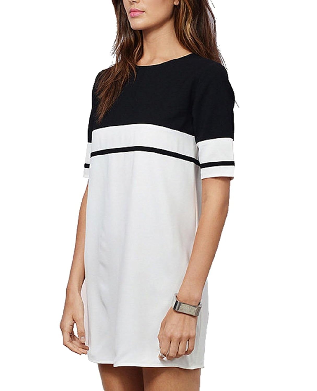 fabula women's long t-shirt dress (white and black)
