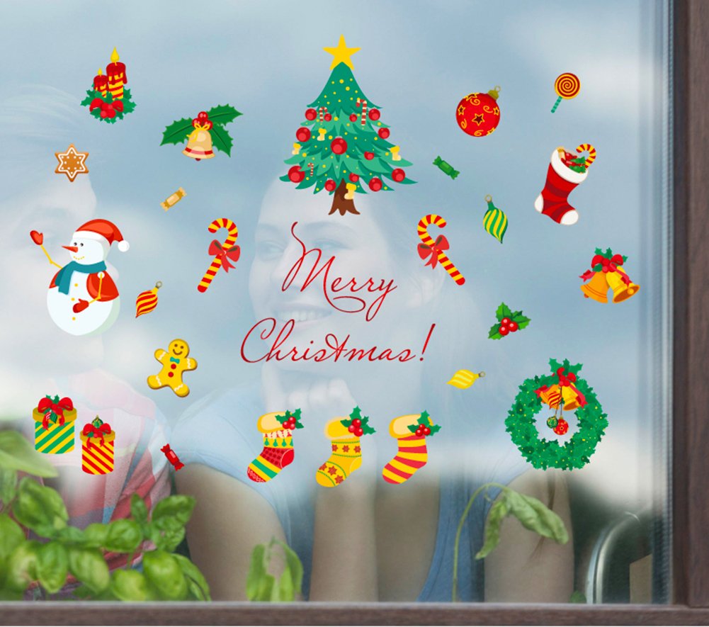 IBEILLI Wall Sticker 4 Pack Wallpaper Removable Big Window Glasses Clings Decal for Christmas New Year(4 Pack)