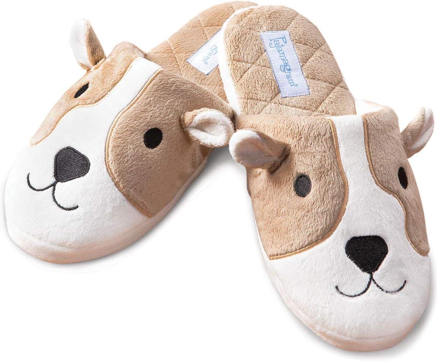 PajamaGram Dog Slippers for Women Cute Slippers, Washable, Tan/White