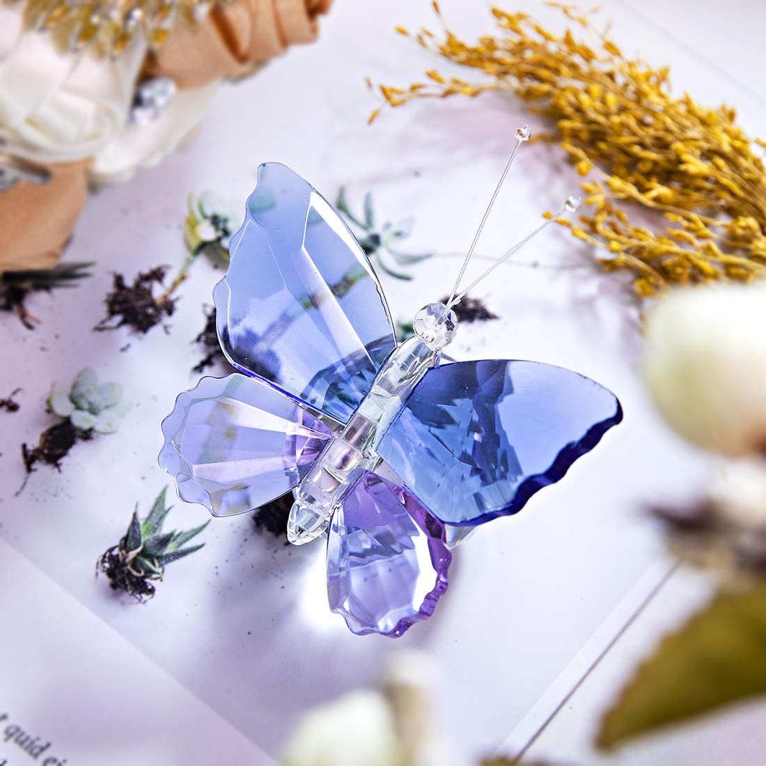 H&D HYALINE & DORA Blue and Purple Glass Butterfly with Ball Base - Image 4