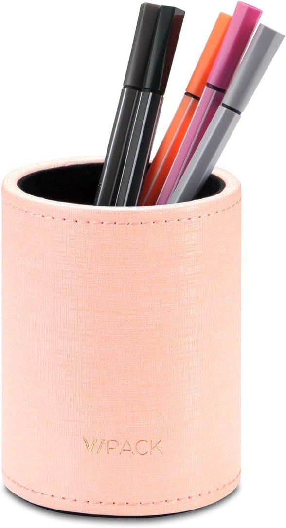 VPACK Round Pens Pencils Cup Holder PU Leather Desk