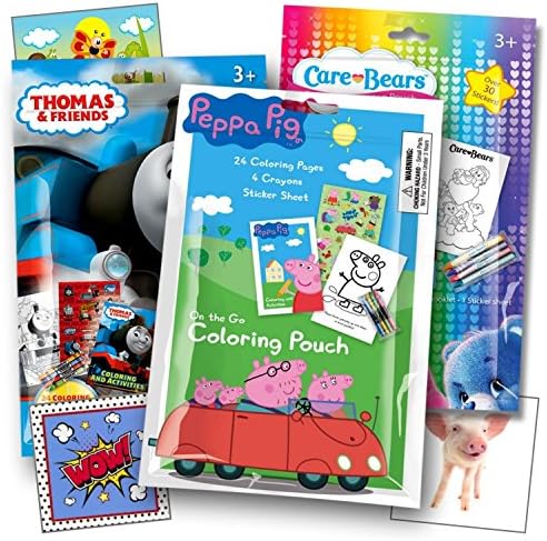 Peppa Pig, Thomas The Train, and Care Bears Fun Coloring Activity Packs with Stickers, Crayons and Coloring Books Bundled with Separately Licensed GWW Reward Prize Stickers