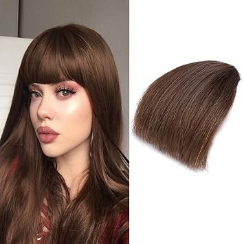 No Temple Thick Medium Brown Reysaina Clip In Bangs Human Hair