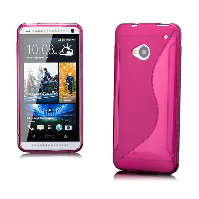HTC One M7 | iCues S-Line TPU Case Pink | [Display Schutzfolie Inklusive] Transparent Klarsichthülle Durchsichtig Klare Klars