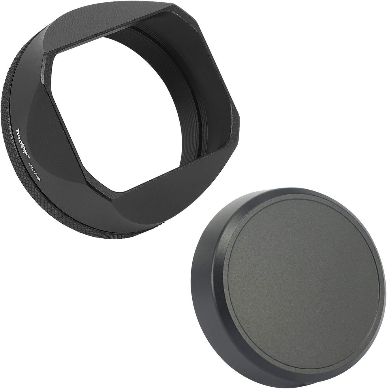 Haoge Square Metal Lens Hood for Fuji Fujifilm X100VI FinePix X100V X100F X100 X100S X100T X70 Camera Black LH-X54B+Cap-X54B Lens Shade with Cap and 49mm Adapter Ring kit