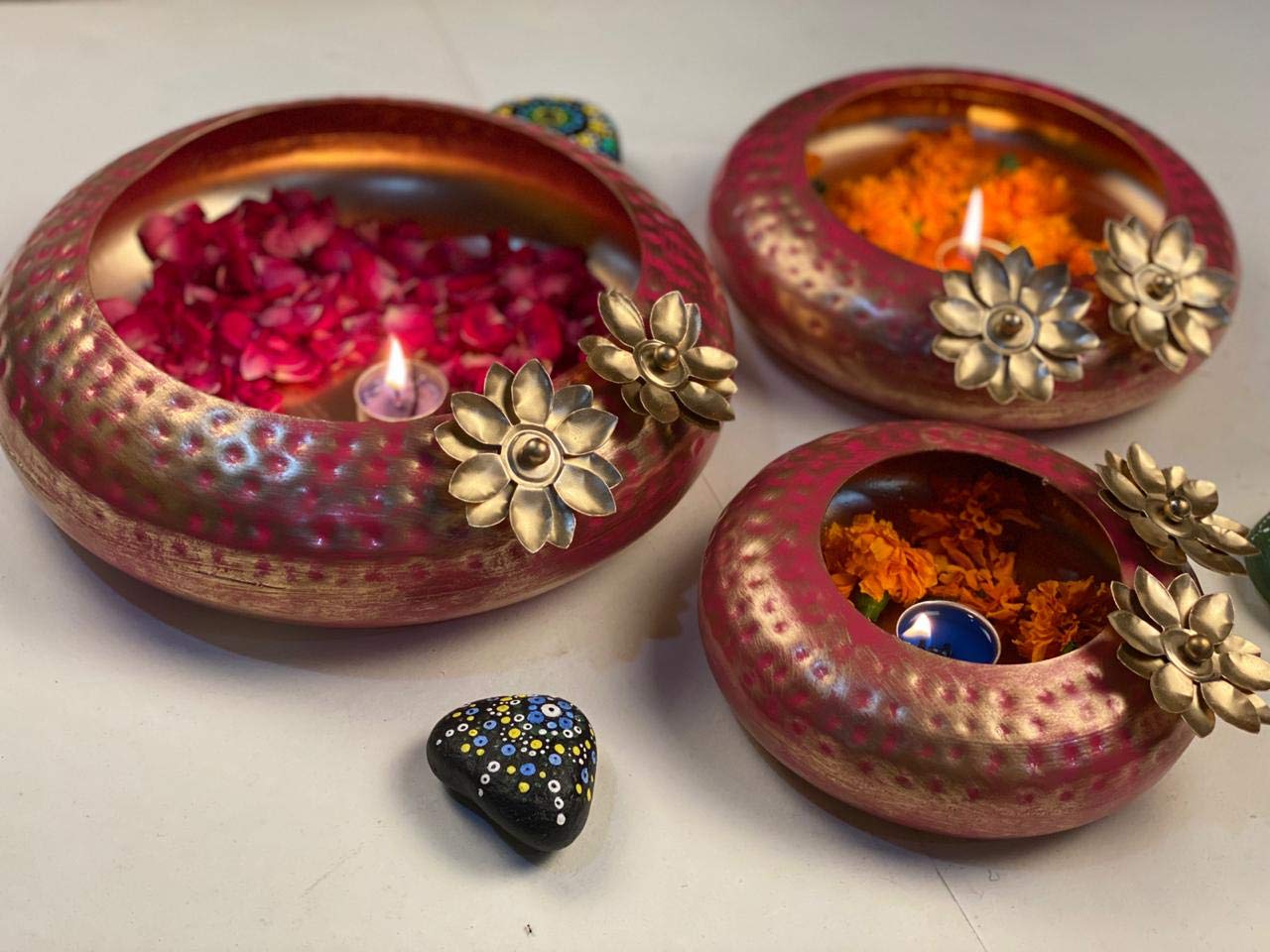 Buy GiftingBestWishes Home Decor Metal Urli for Diwali Decoration (Set