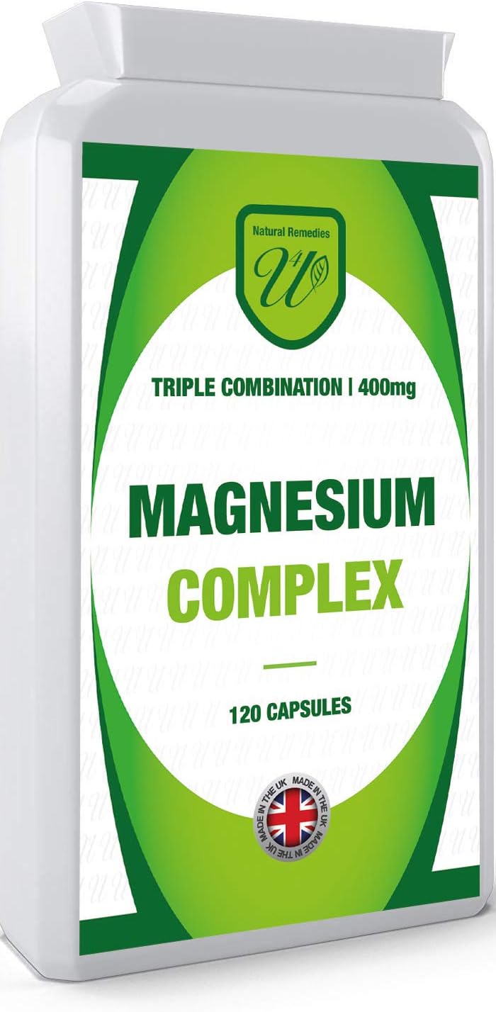Magnesium Triple Complex 400mg | Contains Magnesium Oxide, Citrate and Aspartate | 120 Vegan and Vegetarian Capsules | Manufactured in UK for NR4U | Letterbox Friendly Packaging (120 Capsules)