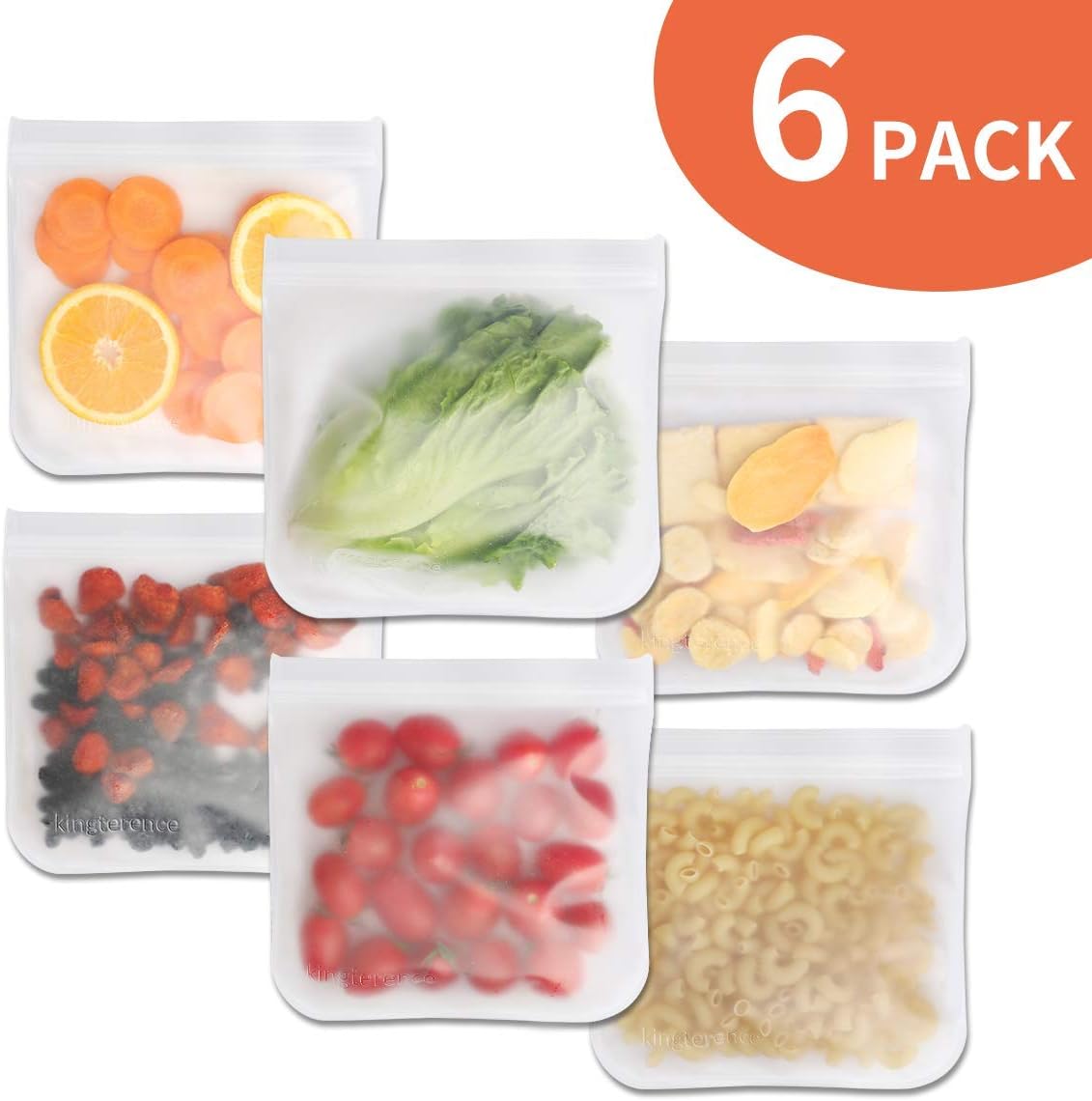 Reusable Sandwich Bags FDA Food Grade PEVA Reusable Storage Bags -Leakproof and Fresh for Snacks, Fruits, Lunch, Sandwiches, Washable and Reusable - 6 Pack