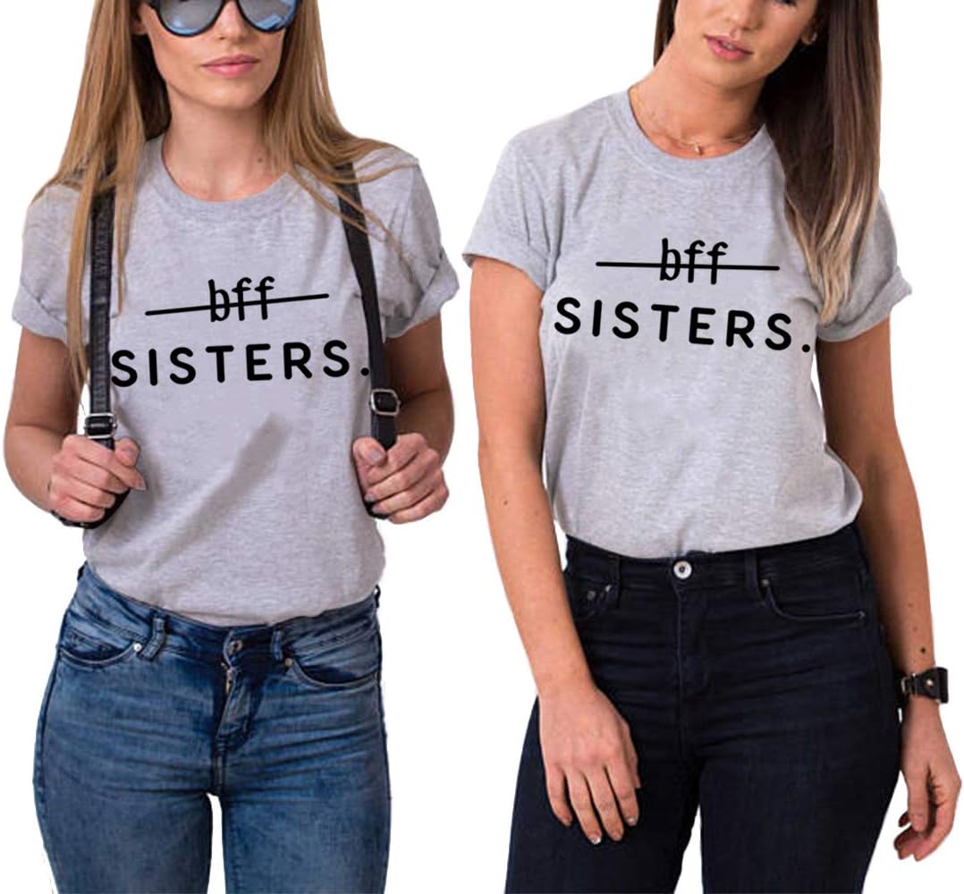Best Friends Shirts Matching Tshirt BFF Letter Printed Cotton Cute Short Sleeve Tops