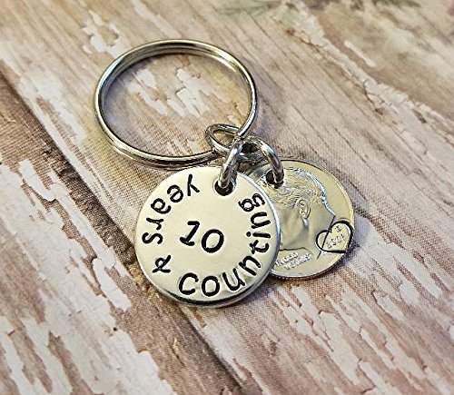 10 Years and Counting 2011 Dime Key Chain 10th Wedding or Sobriety Anniversary Gift for Him or Her