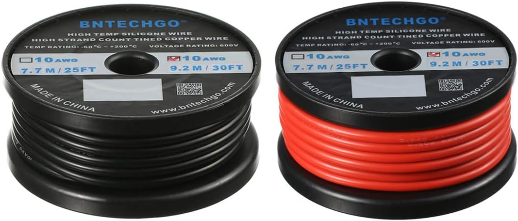 BNTECHGO 10 Gauge Silicone Wire 10 ft red and 10 ft Black Flexible 10 AWG Stranded Copper Wire: Car Electronics
