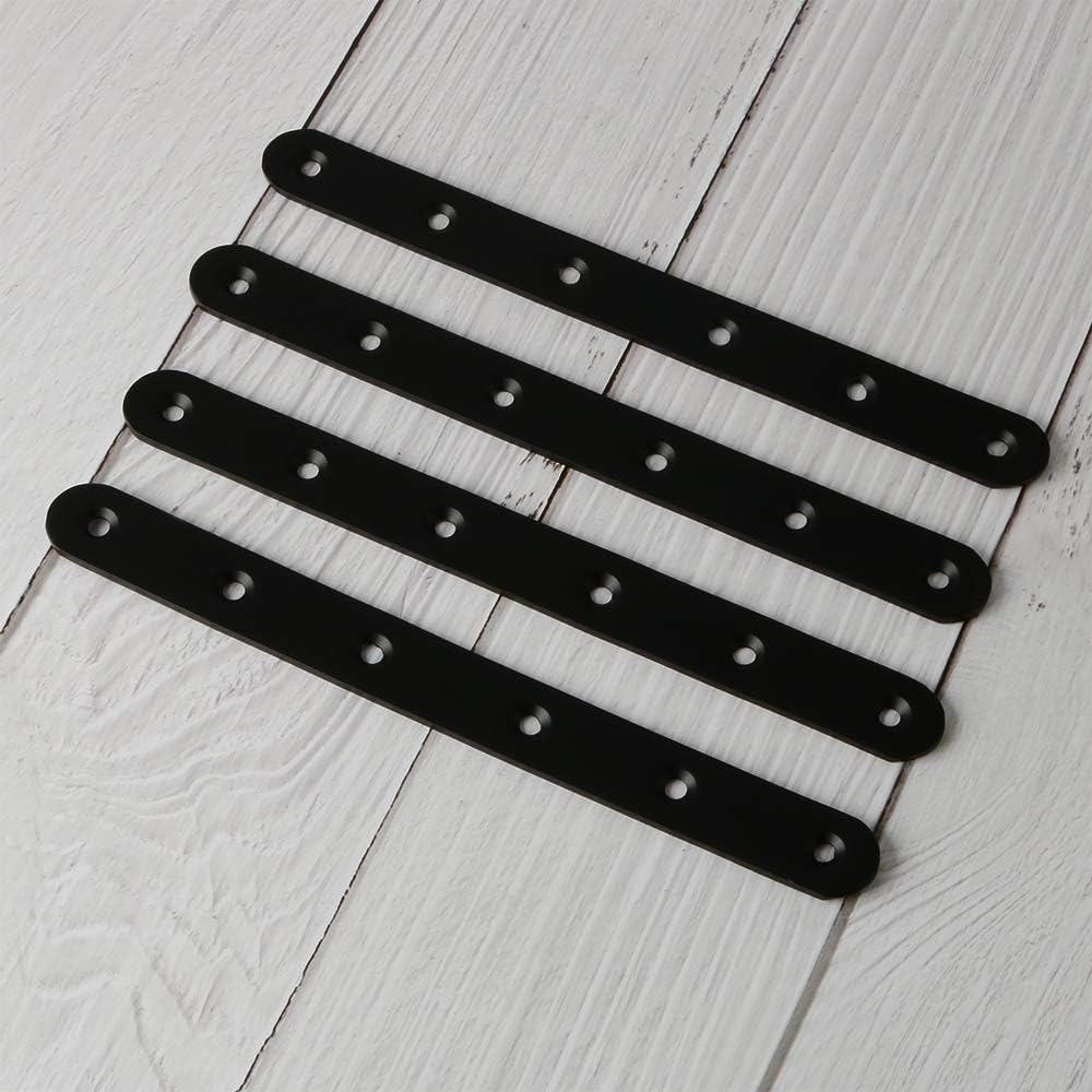 Sayayo Flat Straight Brace Brackets Mending Joining Plates Repair Fixing Bracket for Wood 200mm, Stainless Steel Matte Black Finish, 4 Pcs, EJ200X19B-4P - Image 3