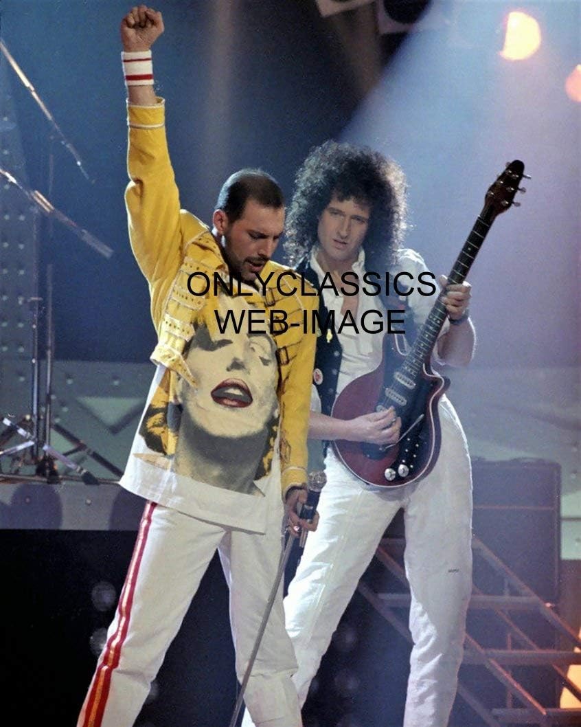 OnlyClassics Freddie Mercury in Marilyn Monroe Shirt, Brian May Guitar Queen Rocks 8X10 Photo