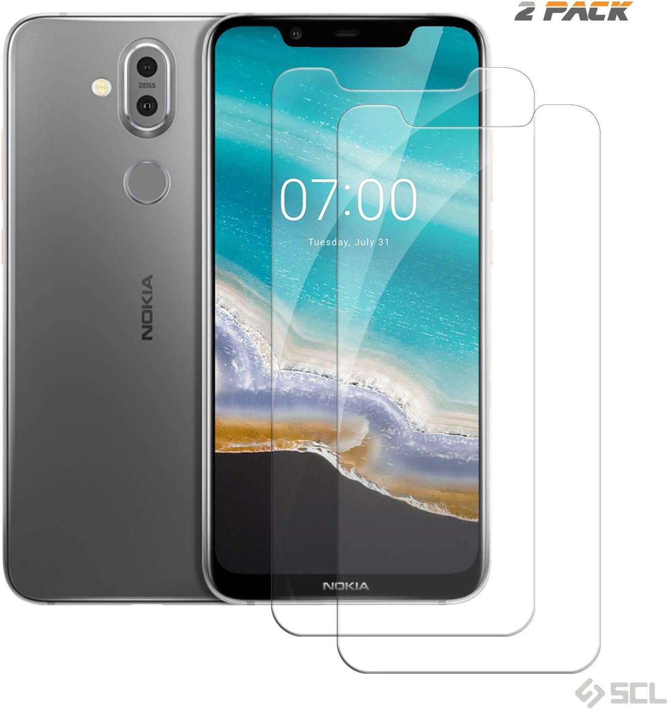 SCL Screen Protector Compatible with Nokia 8.1, 9H Tempered Glass Screen Protector(2-Pack), 2.5D Rounded Edge Glass Film, Anti-Scratch, Bubble-Free
