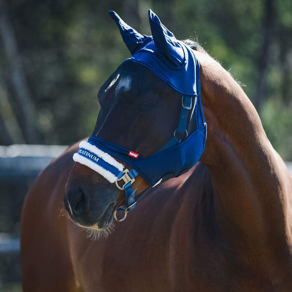 HORZE Cayman Fitted Mesh Fly Mask | Stretchy Polyester Ear Covers, UV Protection, Hook-and-Loop Closure, Soft Fleece Lining