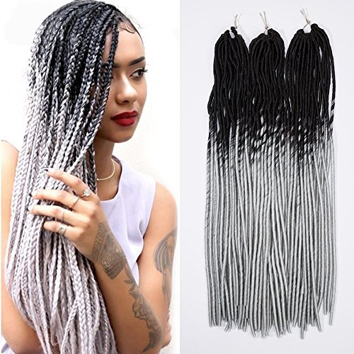24" Handmade Dreads / Ombre Black to Grey / Braiding Hair Extensions / Dreadlocks Single Ended Synthetic Dread (20 Roots/Pack, 110 Gram/Pcs)