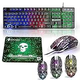 Gaming Keyboard LED Backlit Wired Keyboard and Mouse Combo with Emitting Character 2400DPI USB Mice Multimedia Keys Rainbow Backlight Mechanical Feeling for OS Windows X86 X64 Win7 8 Mac (T6 Black) ...