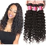 ALI JULIA Brazilian Virgin Deep Curly Wave Hair Weft 3 Bundles 100% Real Unprocessed Human Hair Weave Extensions Natural Color 95-100g/pc (20 22 24 inches)