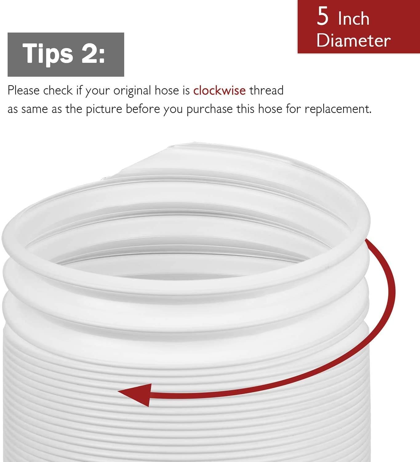 TURBRO Portable Air Conditioner Universal Exhaust Hose - 5 Inch Diameter, 78 Inch Length, Clockwise Thread: Home & Kitchen