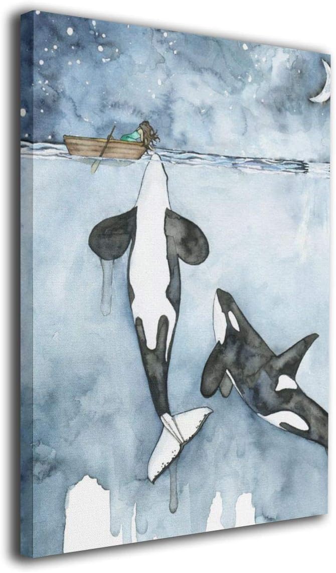 Arnold Glenn Orca and Girl Killer Whale -Picture Paintings 12"x16" Canvas Wall Art Prints Modern Decorative Giclee Artwork Wall Decor-Wood Frame Ready to Hang (Orca and Girl Killer Whale)