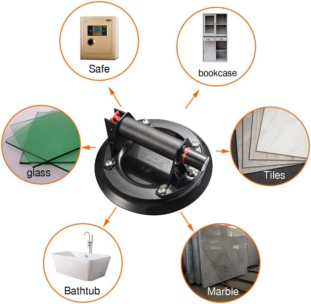ZUOS 8" Glass Suction Cup Heavy Duty Hand-held Glass Lifter, Industrial Vacuum Lifter with handle for Granite Lifting &Window Replacement, 175 lbs Load Capacity/Carring Case: Home Improvement