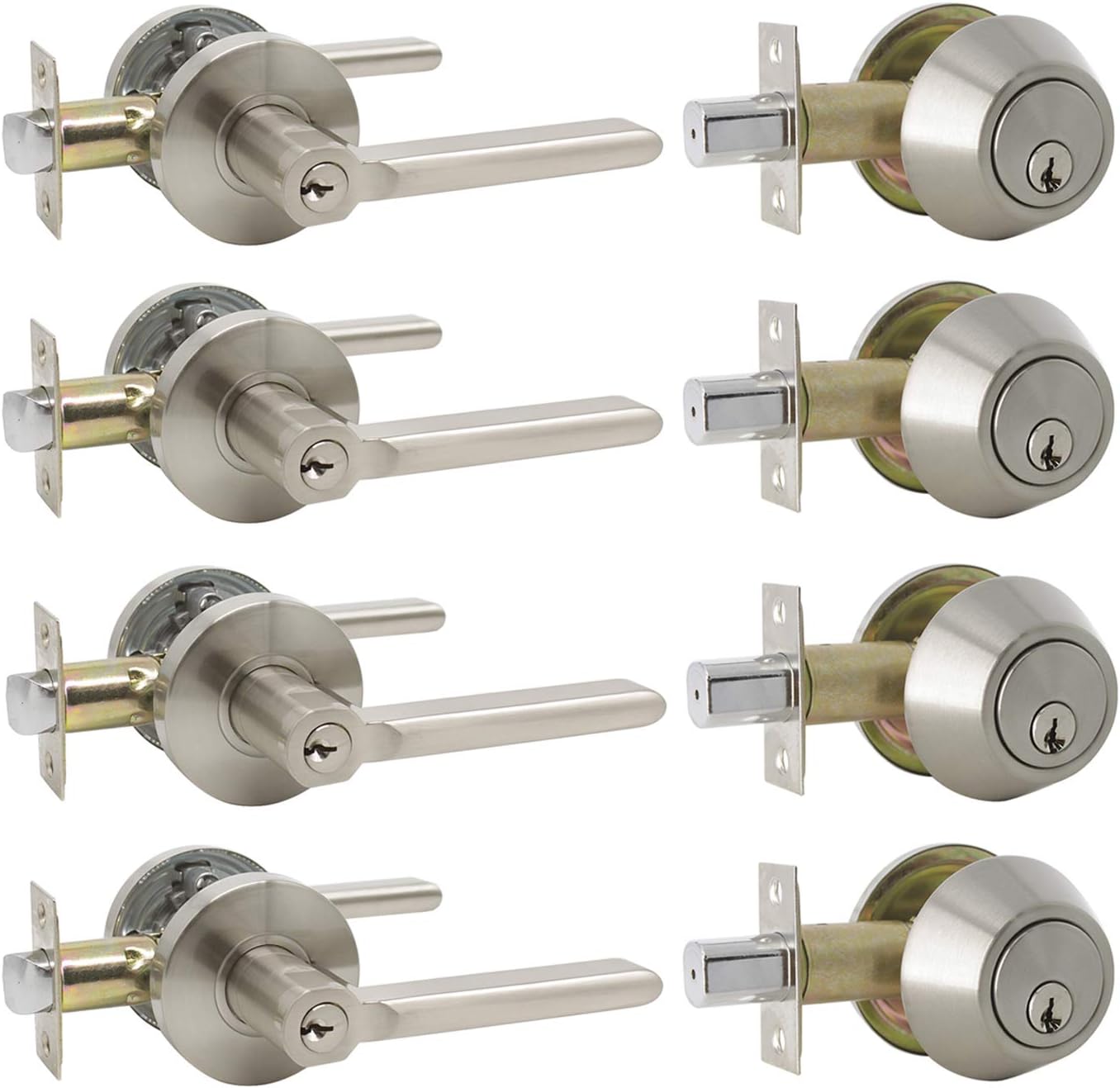 GOBEKOR 4 KeyedAlike Entry Door Handle Set with Double Cylinder