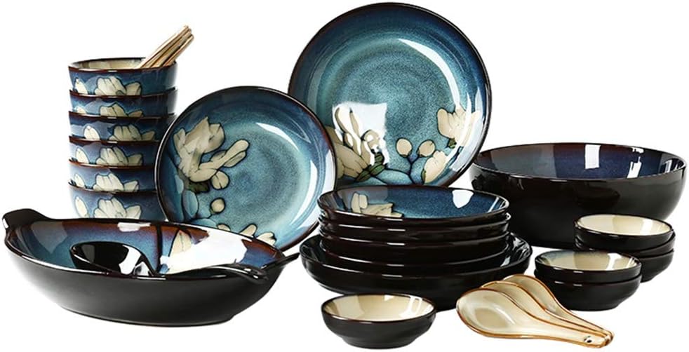 Miyabitors Dinnerware Set, 28-Piece Chinese Retro Household Tableware, Suitable for 6-8 People, Japanese Thickened Dishes Set, Kitchen Supplies