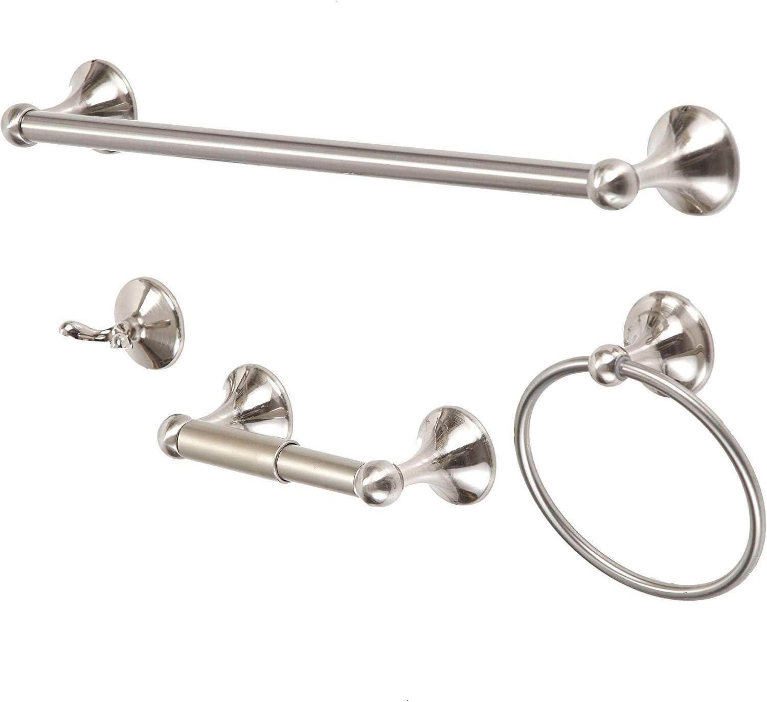 Wholesale Plumbing Supply 4-Piece Bathroom Hardware Accessory Set with 24" Towel Bar - Satin Nickel: Home & Kitchen