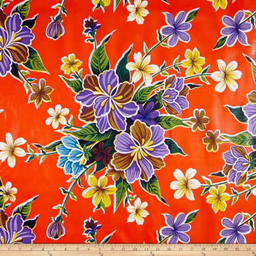 Oil Cloth International Oilcloth Hibiscus Orange Fabric by The Yard