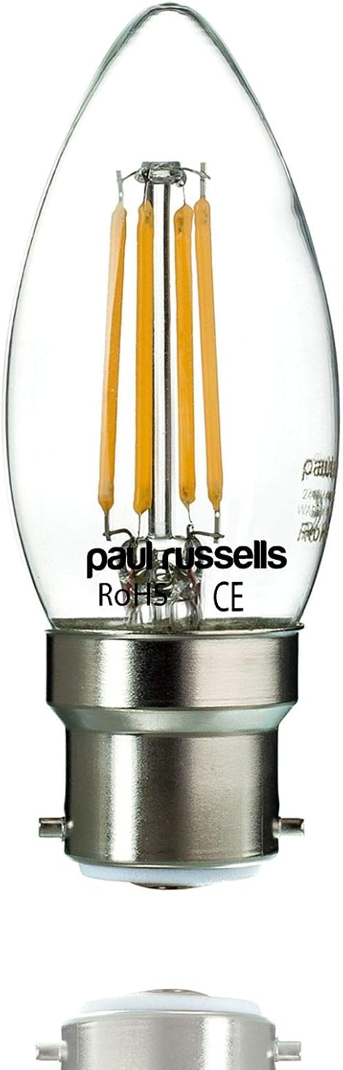 paul russells LED Candle Filament Light, 4.5W 40W Equivalent Replacement, 470LM Lumens, 2700K Warm White
