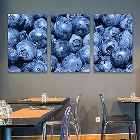 3 Panel Canvas Wall Art - Blueberries - Giclee Print Gallery Wrap Modern Home Art Ready to Hang - 16"x24" x 3 Panels