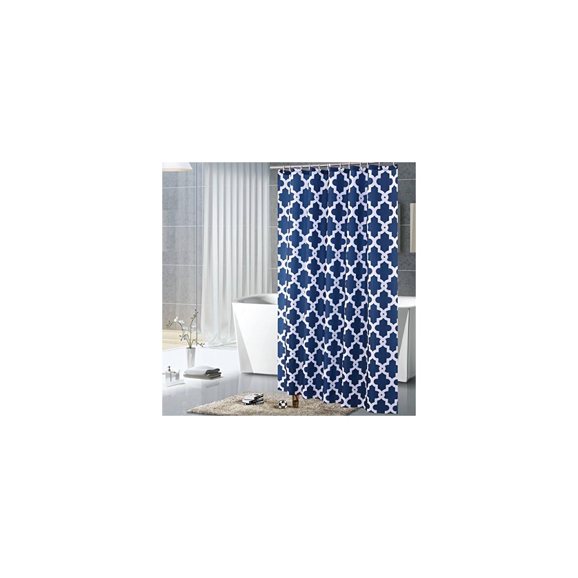 Luunaa Geometric Patterned Shower Curtain Waterproof , 72 x 72 Inch with 12 Hooks (Blue