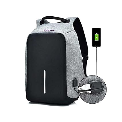 Bagzar Anti-Theft Backpack Water Resistant Travel with External 3.5 mm Audio Jack and USB Charging Port Special Laptop Protection Section Suitable for Laptop, Camera, College Bag BM2 - Grey