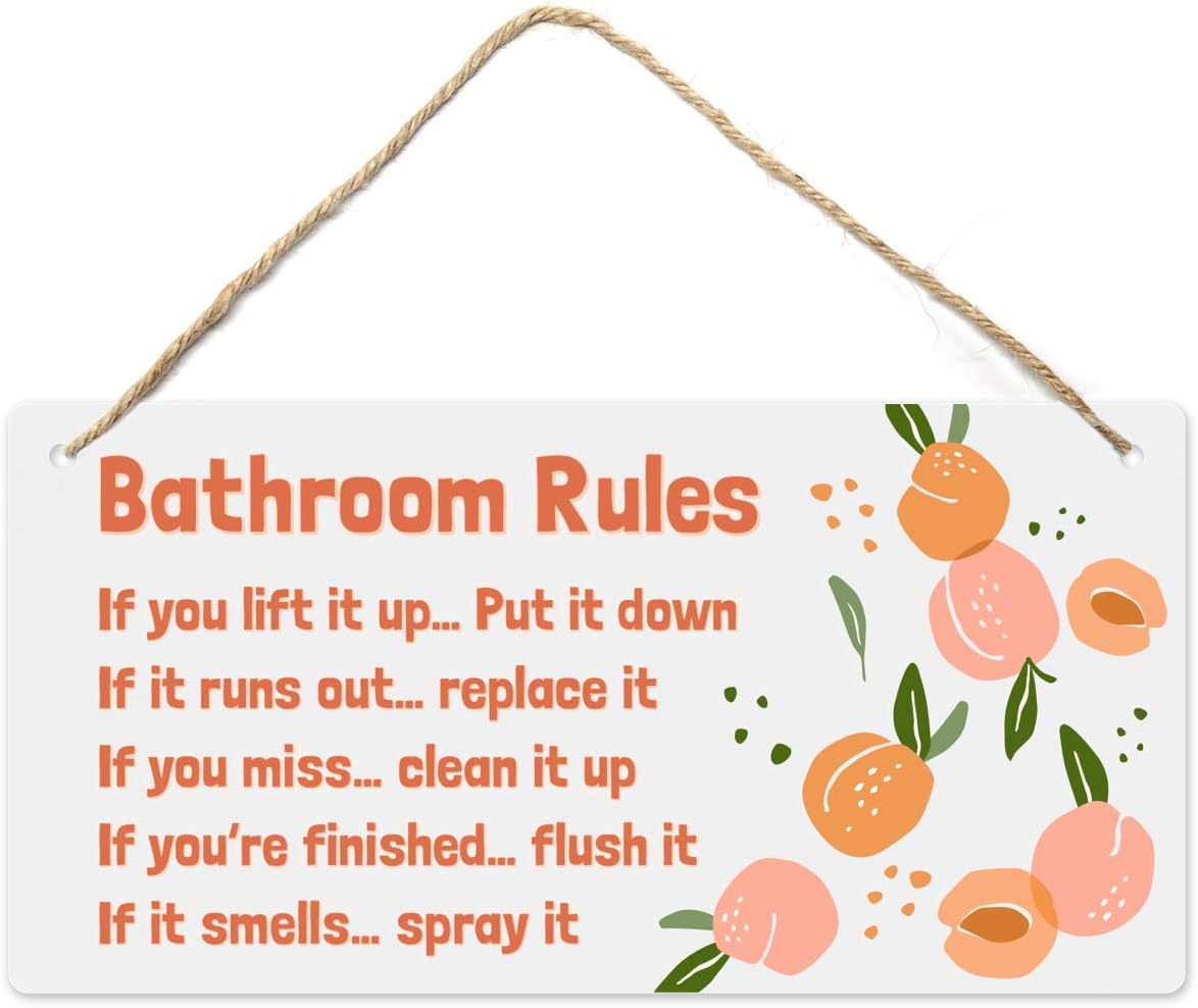 Peach Bathroom Decor, 12?x6? PVC Plastic Wall Decoration Hanging Sign, High Precision Printing, Water and Humidity Proof, Bathroom Rules, Pink Bathroom Decor, Peach Bathroom Accessories, Peach