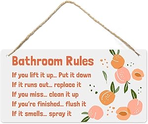 Peach Bathroom Decor, 12?x6? PVC Plastic Wall Decoration Hanging Sign, High Precision Printing, Water and Humidity Proof, Bathroom Rules, Pink Bathroom Decor, Peach Bathroom Accessories, Peach