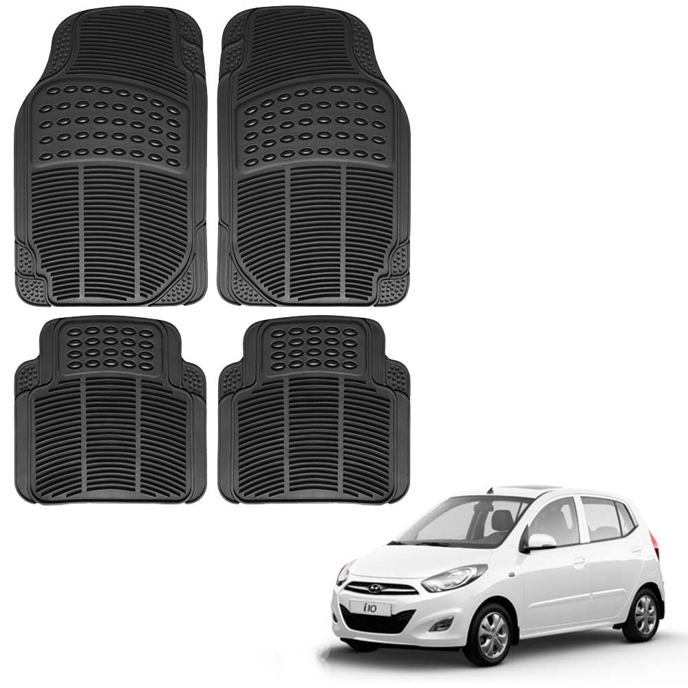 Vheelocityin Hyundai I10 Car Mat Black/Black Rubber Foot Mat for