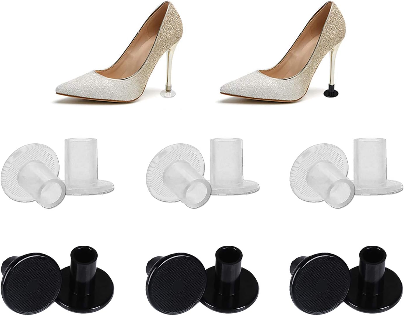 High Heel Protectors 6 Pairs - MAIYU Heel Stoppers for Grass Wedding Outdoor Events Women's Shoes - Small/Middle/Large Size - Black and Transparent