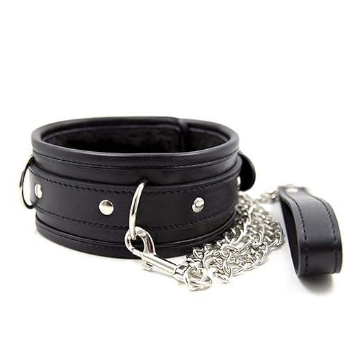 Hanyi Schwarz SM Halsband mit Leine Ketten Einstellbar Leder Halsbänder Sex Spielzeug für Paar