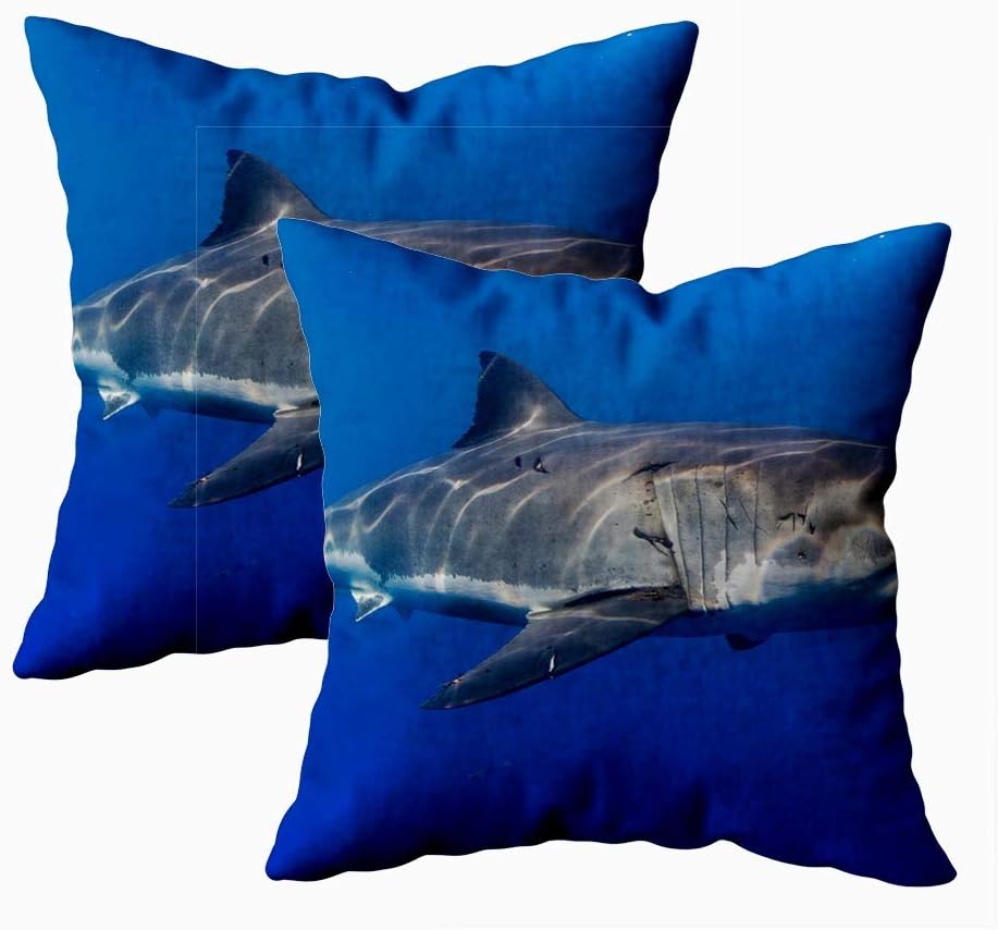 KIOAO Fall Pillow Case, Standard 2Sets 18X18Inch Soft Pillowcase Covers Great White Shark South Africa Printed with Both Sides,Christmas Day