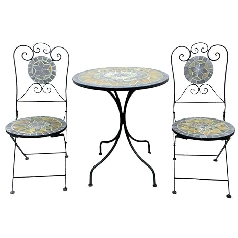 Balkonset 3tlg. Metall Mosaik Gartentisch rund Ø60cm Gartenstuhl Sitzgarnitur